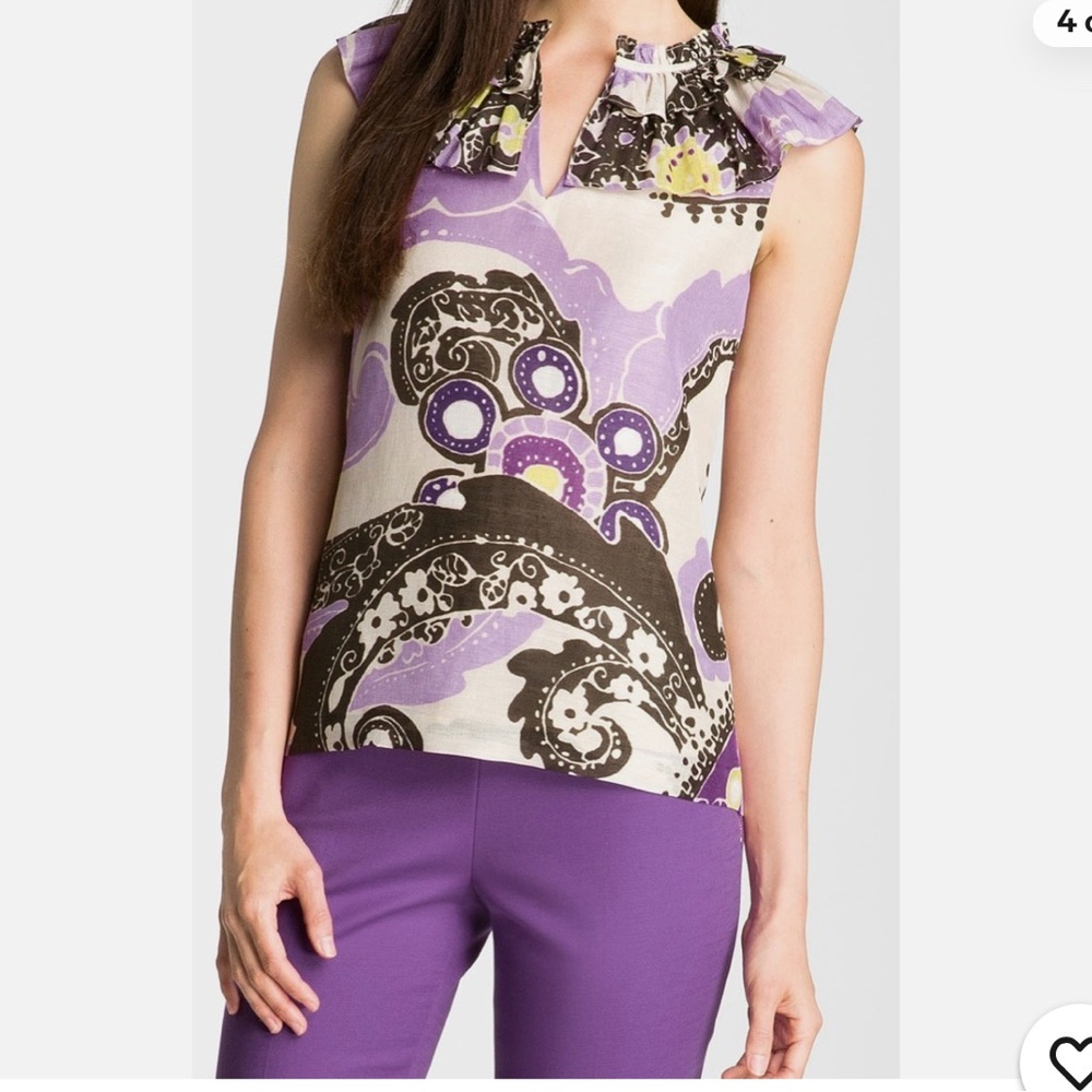 Kate Spade Purple and Brown silk and linen Patterned Blouse